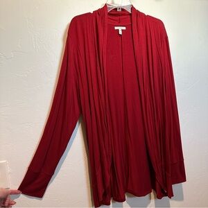 Crimson Open-Front Cardigan with Shawl Collar